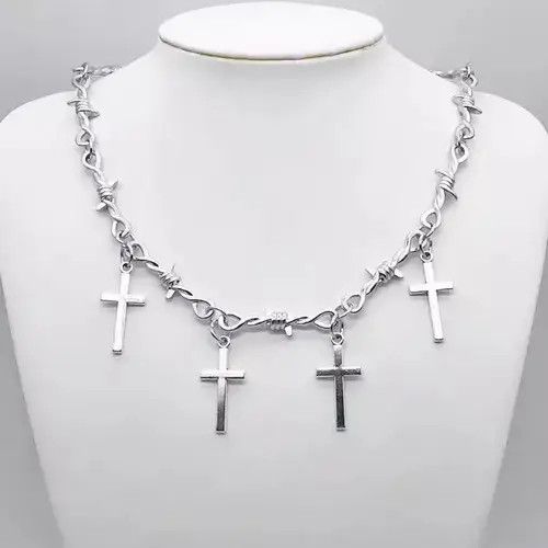 Jewelry Barbed Wire Cross Charm Pendant Jewelry Necklace Size ONE SIZE - 2 Thumbnail
