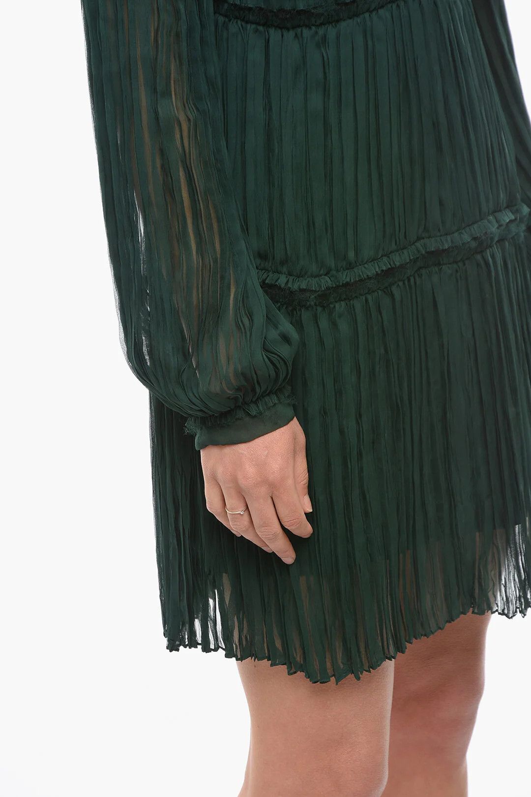 Lanvin og1mm0426 Silk Pleated Dress in Green Size M / US 6-8 / IT 42-44 - 4 Thumbnail