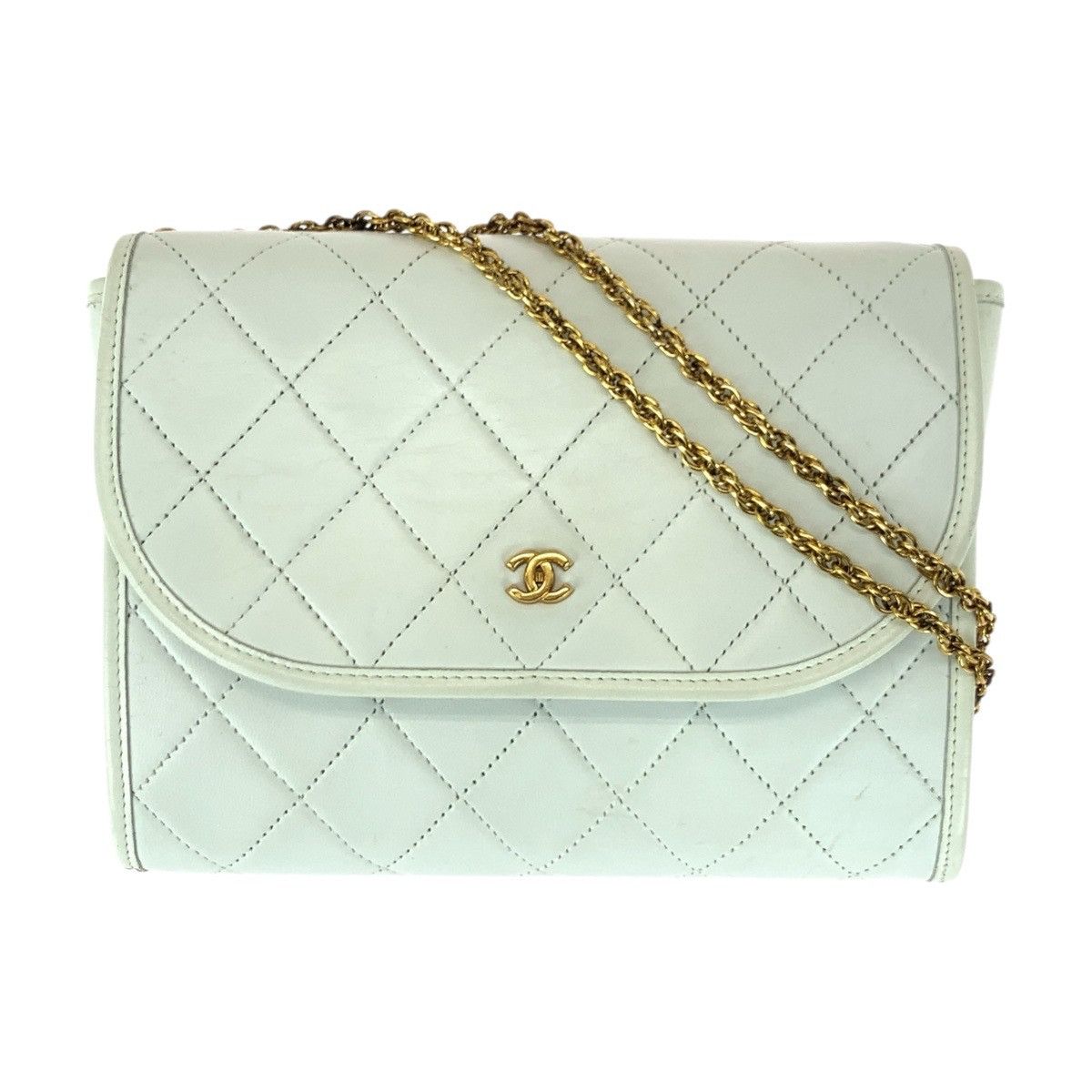 Chanel Chanel Matelasse Lambskin Chain Shoulder Bag Leather Shoulder Bag Duty Free For Usa in White, Women's