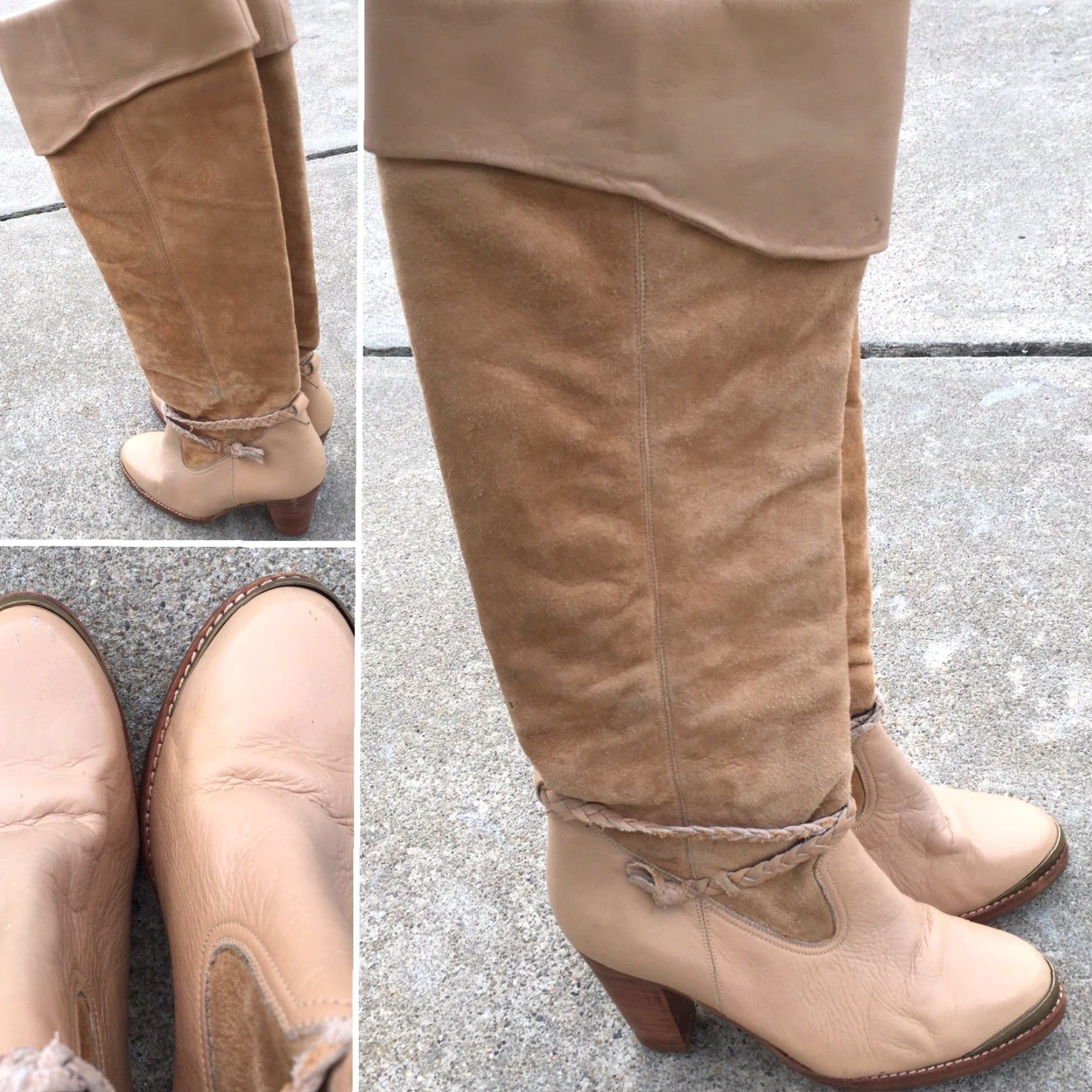 Vintage VINTAGE Cowboy Boots Leather Suede Western 5 1/2 B Beige 1970s 1980s Mens Womens Unbranded Shoes Medieval 70s 80s Western Look Size US 6 / IT 36 - 4 Thumbnail