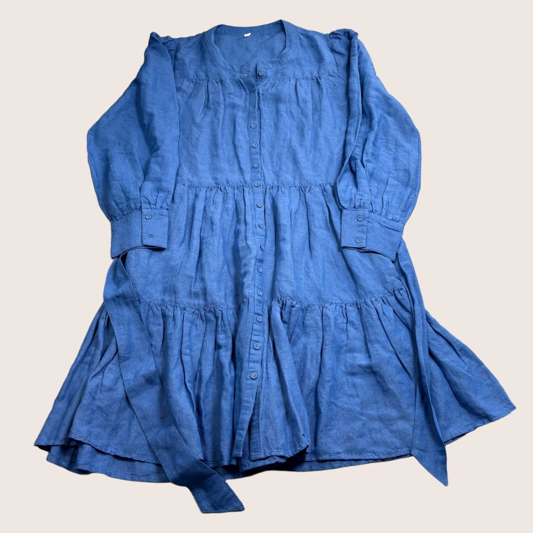 Vintage Sundance Dress Woman XS Blue Linen Blend Tiered Boho Coastal A-Line Long Sleeve Lightweight Shirt Size XS / US 0-2 / IT 36-38 - 1 Thumbnail