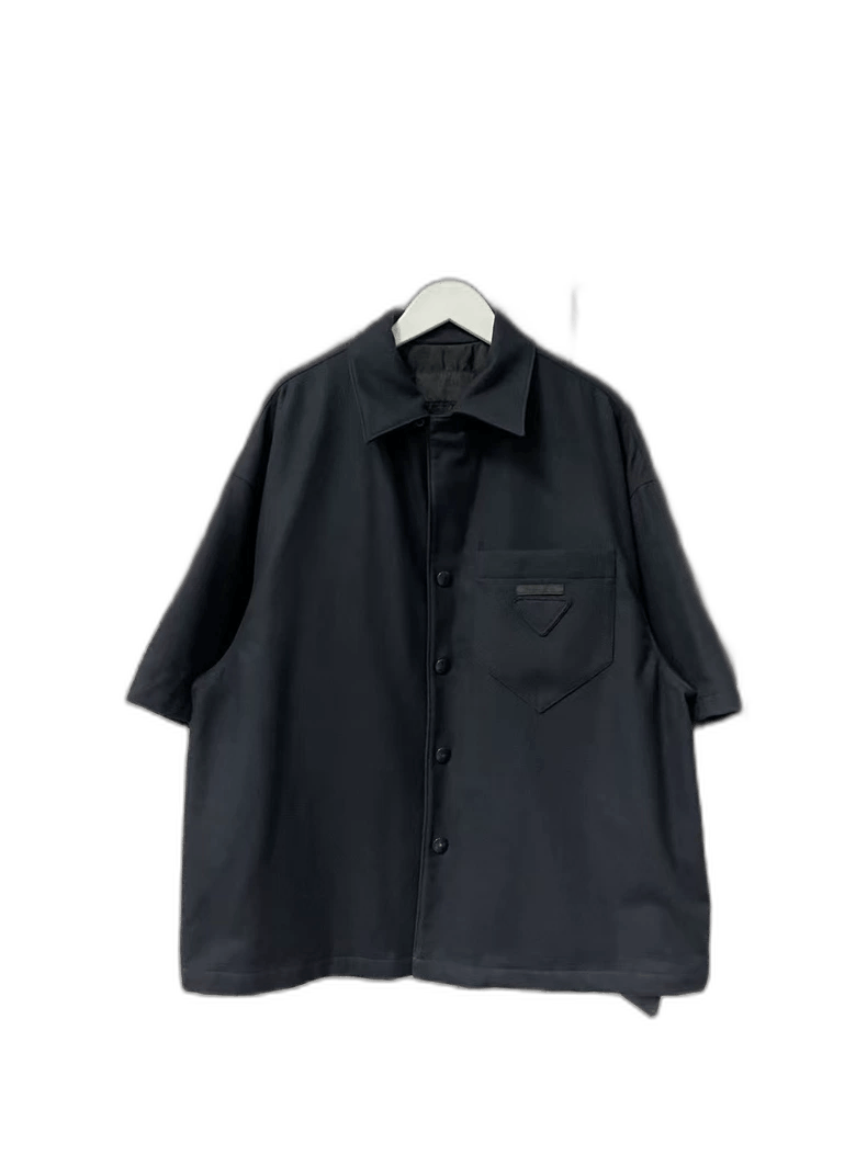 Prada Prada Wool Short Sleeve Shirt with Logo Size US S / EU 44-46 / 1 - 1 Thumbnail