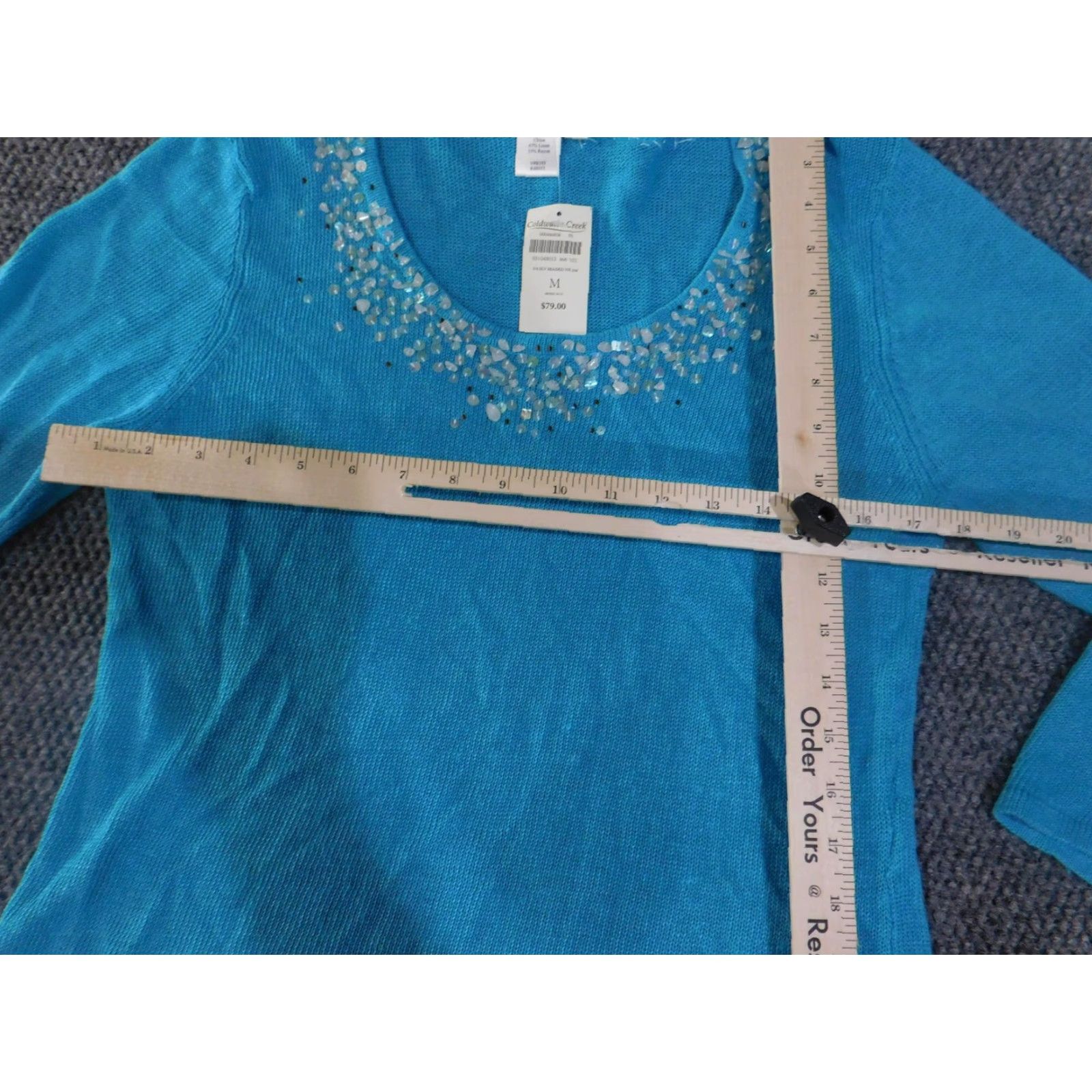 Coldwater Creek Coldwater Creek Sweater Womens Medium Teal Beaded Neck 3/4 Sleeve Linen Rayon Scoop Neck Pullover Knit Size M / US 6-8 / IT 42-44 - 7 Thumbnail
