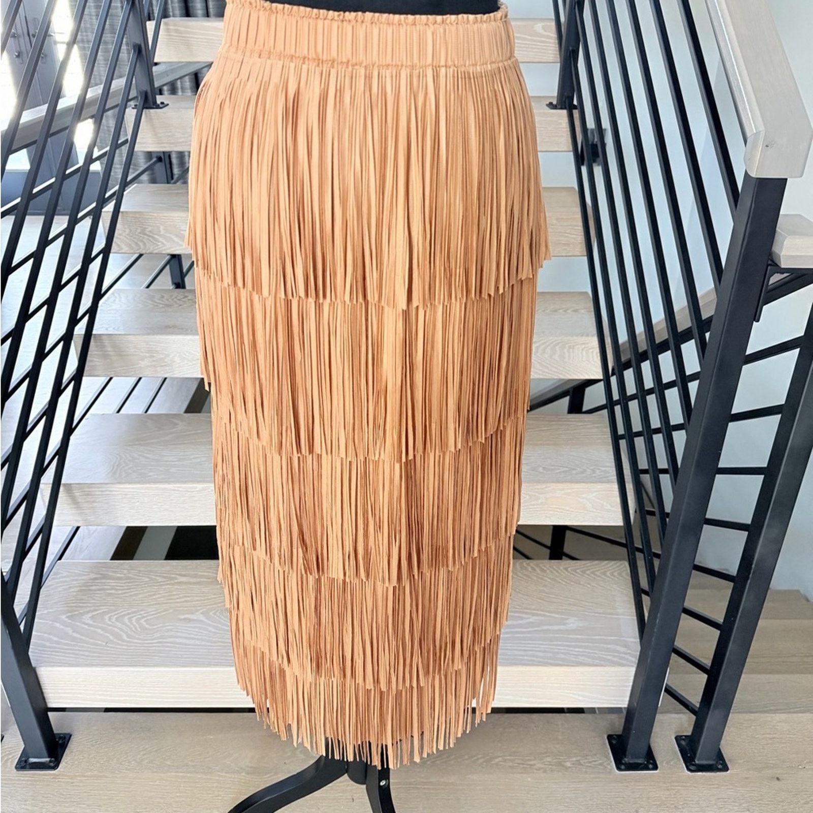 Other New Boho Western Style Fringed Tan Skirt size S Size 27" / US 4 / IT 40 - 5 Thumbnail