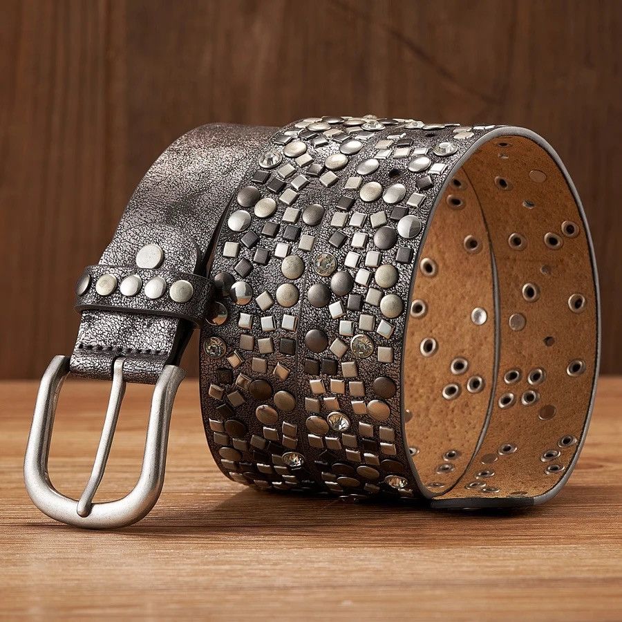 Other 3.7CM PU Leather Rivet Belt Studded Belts Size ONE SIZE - 2 Thumbnail