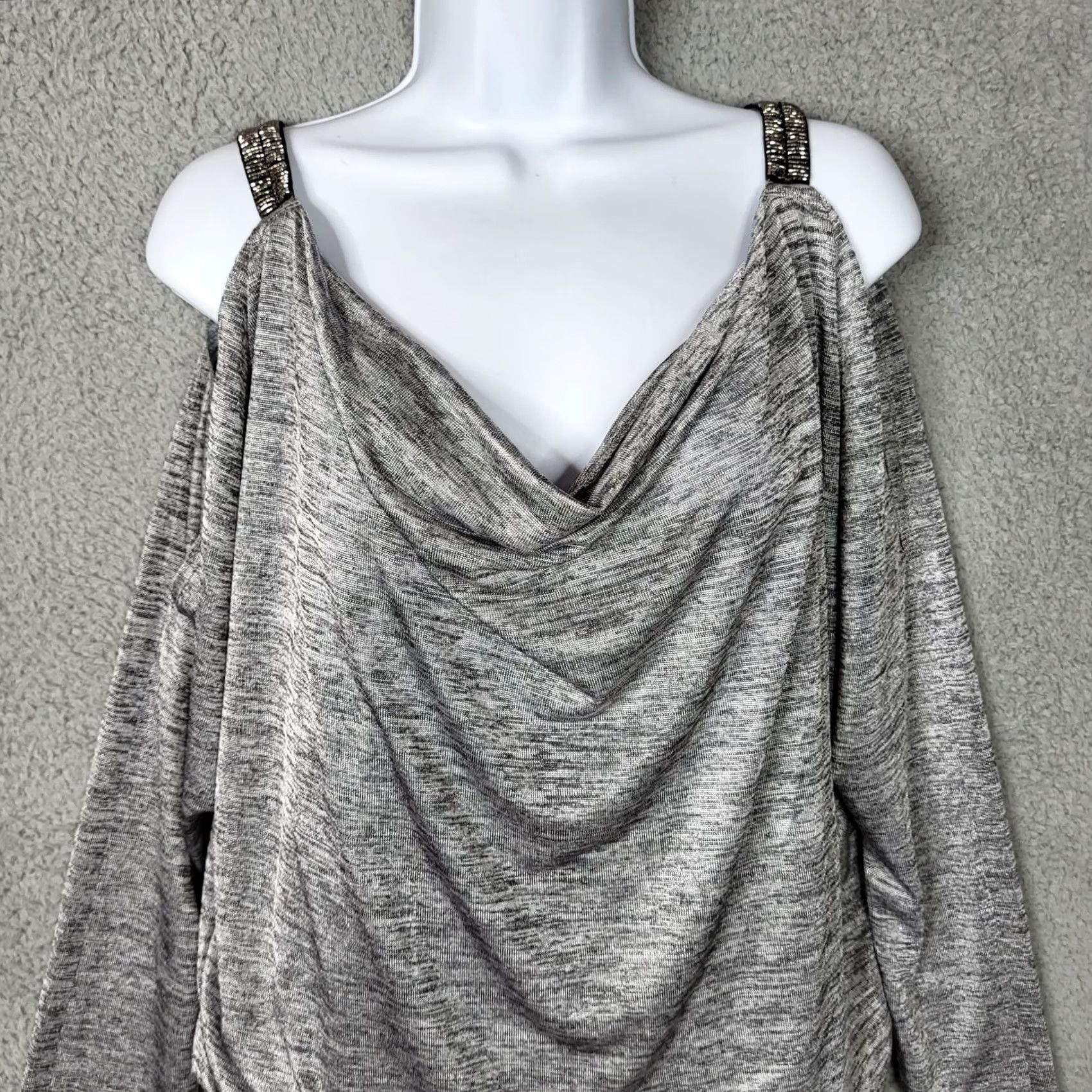 White House Black Market White House Black Market Dress Women’s gray knit Cold shoulder Boat Neck A-Line Above knee XS? Size M Gray Casual Size M / US 6-8 / IT 42-44 - 5 Thumbnail