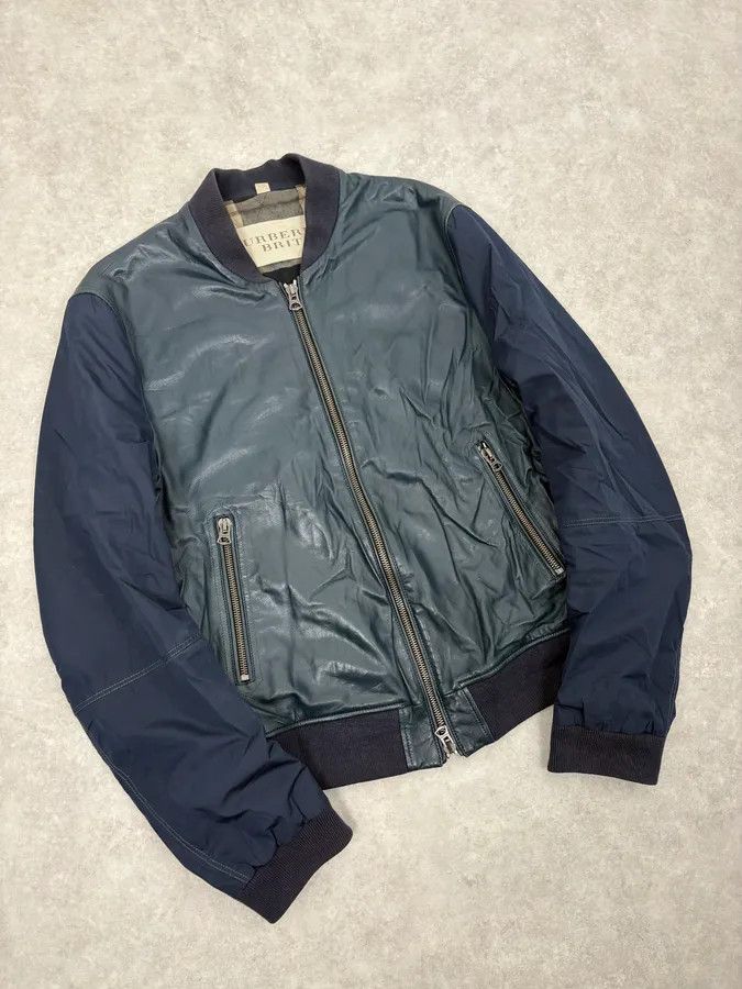 Burberry Burberry Navy Hybrid Leather & Nylon Bomber Jacket Size US M / EU 48-50 / 2 - 4 Thumbnail