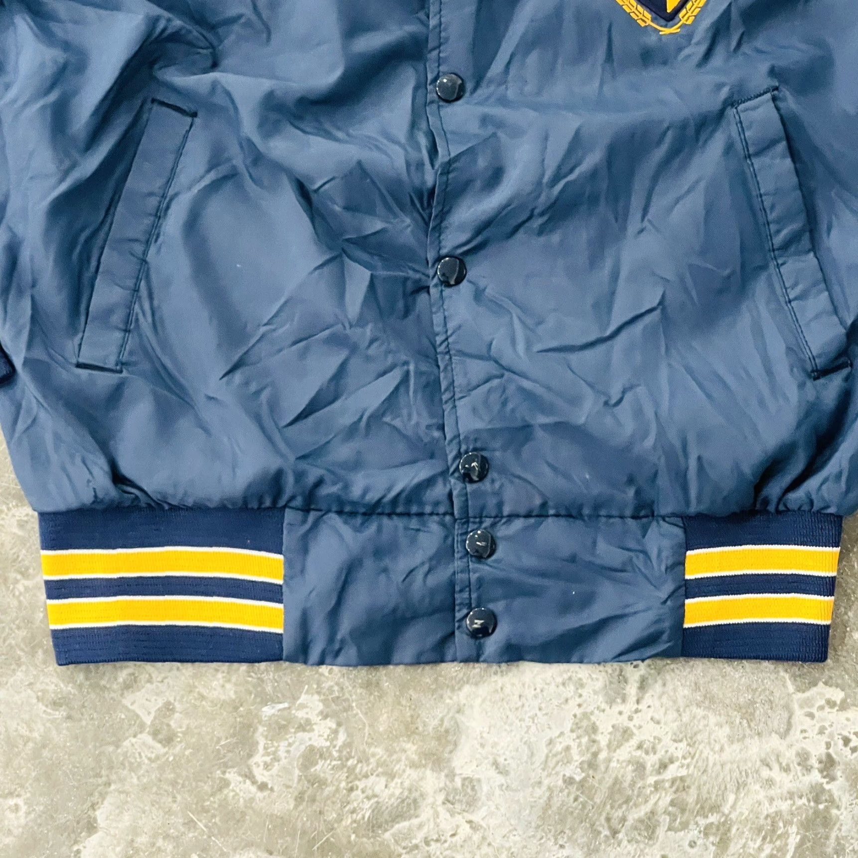 Vintage VINTAGE Premium Legends Nylon Navy Striped Wind Breaker Jacket Small Mens Size S Blues Crest 1980s Decade Blazer Size 36R - 4 Thumbnail
