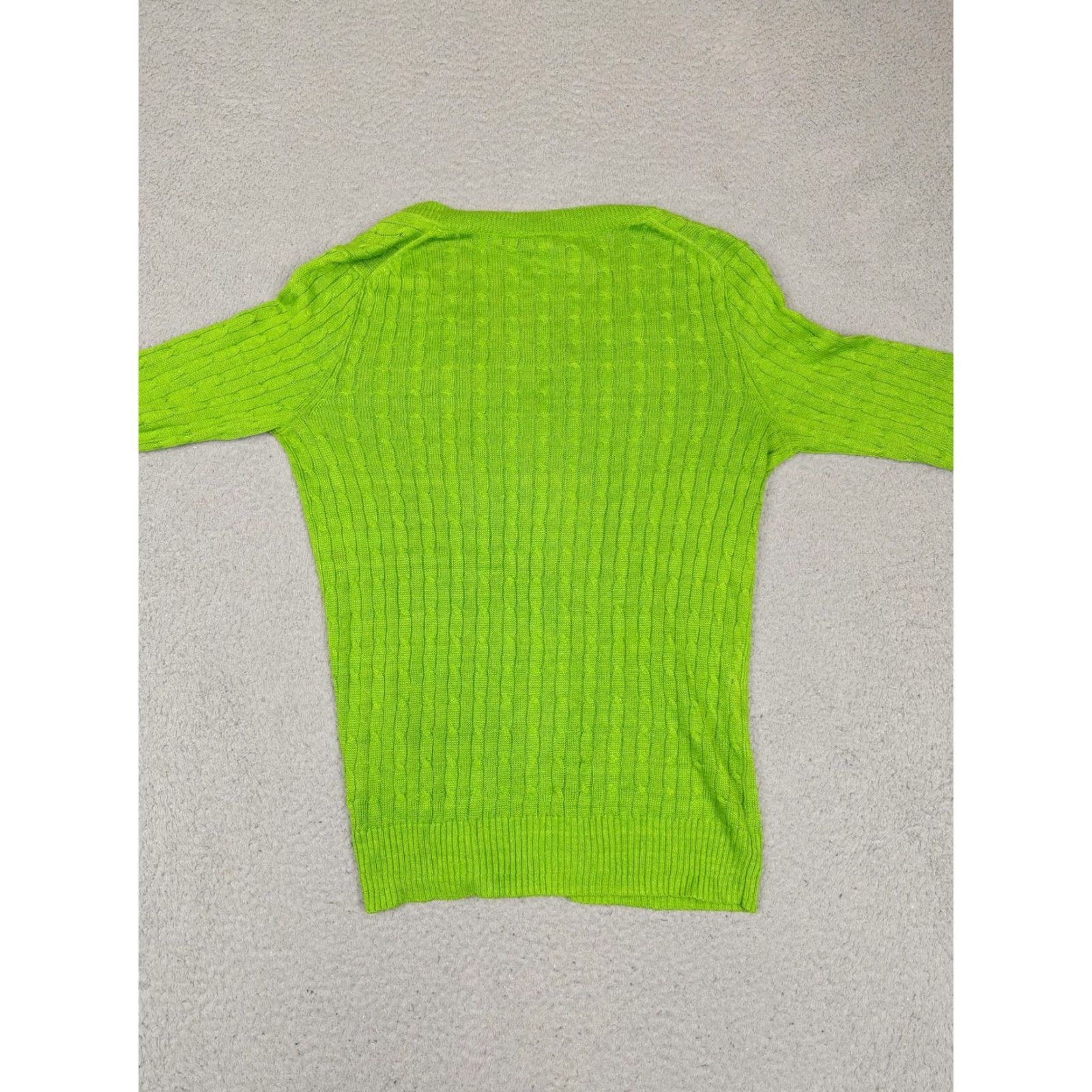 J.Crew J.CREW Sweater Womens Small Lime Green 100% Linen Cable-Knit V-Neck Pullover Shirt Size S / US 4 / IT 40 - 3 Thumbnail