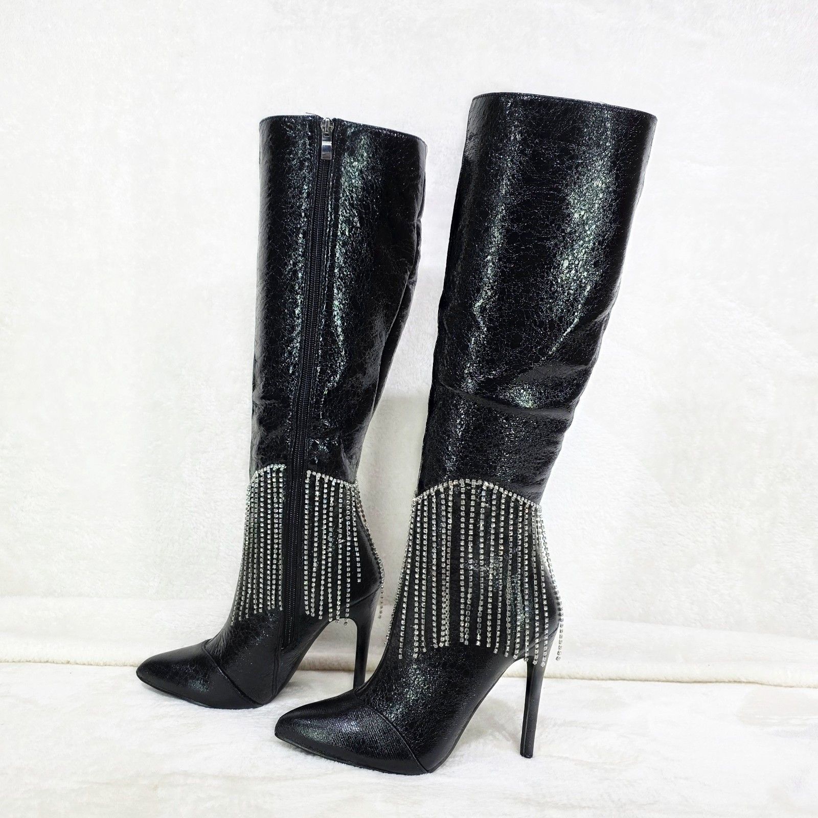 Other Sway Black Knee High Boots Stiletto Heels Icicle Fringe (US Size US 5.5 / IT 35.5 - 7 Thumbnail