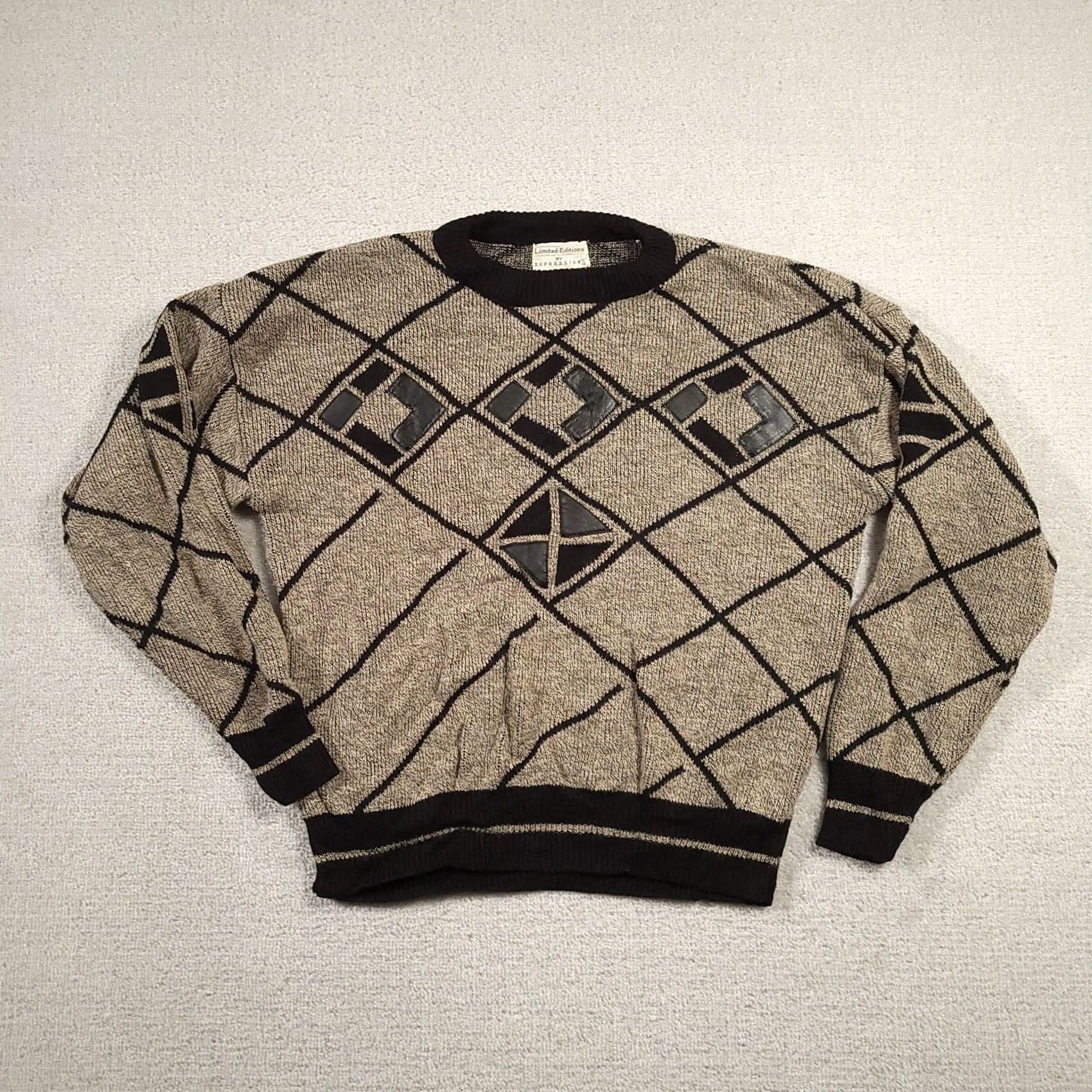 Vintage VINTAGE Expressions Limited Editions Men Large Knit Sweater Crewneck Cardigan Beige Geometric Knit Size US L / EU 52-54 / 3 - 2 Thumbnail
