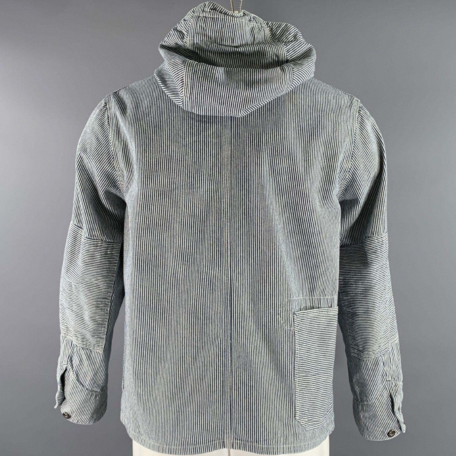 Engineered Garments ENGINEERED GARMENTS S White Blue Stripe Cotton Hooded Jacket Size US S / EU 44-46 / 1 - 4 Thumbnail
