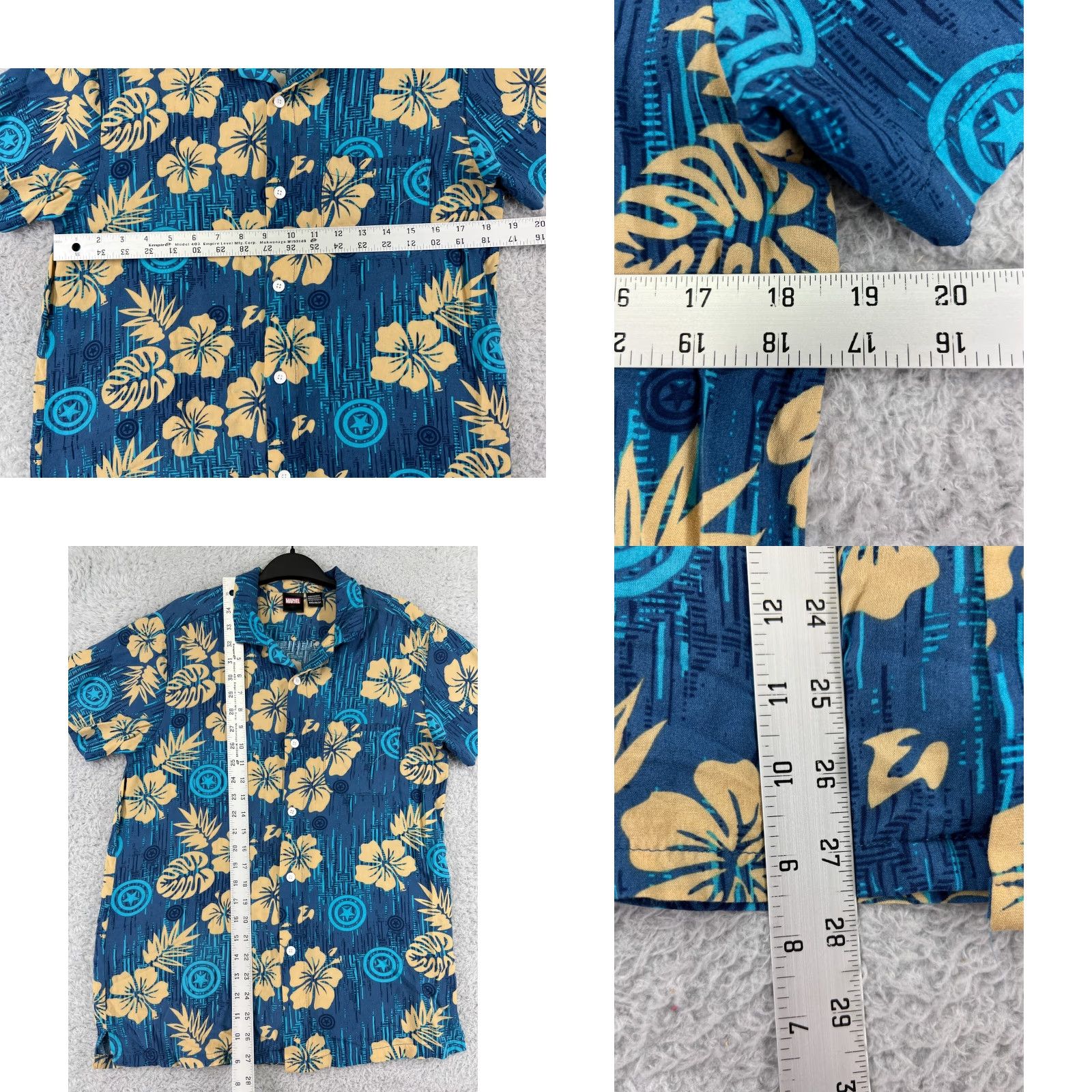 Vintage Captain America Shirt Mens Small Blue Beige Floral Marvel Comics Hawaiian Button Up Size US S / EU 44-46 / 1 - 9 Thumbnail