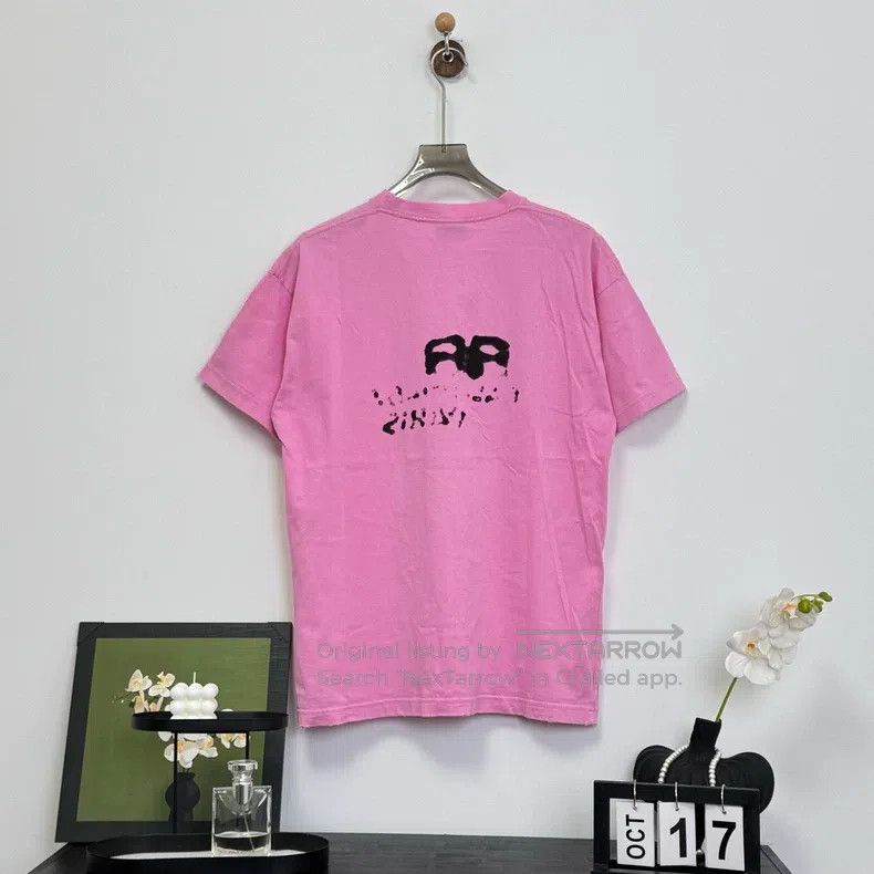 Balenciaga Balenciaga Pink splatter letter logo short-sleeved shirt Size US M / EU 48-50 / 2 - 3 Thumbnail