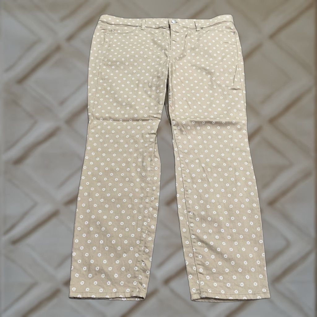 Ann Taylor Ann Taylor Jeans Womens 16 Beige Floral Daisy Crop Denim Stretch Modern 29x27 Size 39" - 1 Thumbnail