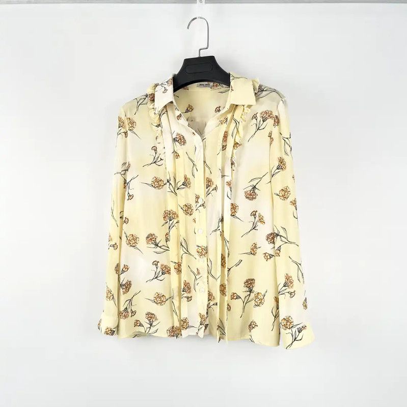 Miu Miu Miu Miu Yellow Floral Summer Shirt 0089 Size XS / US 0-2 / IT 36-38 - 1 Thumbnail