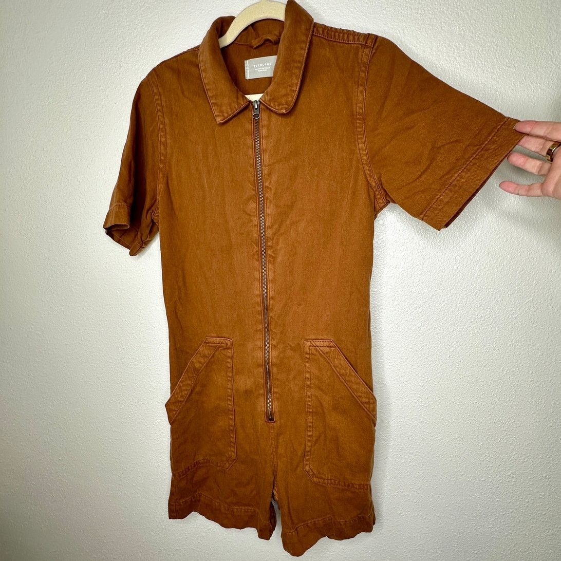 Everlane Everlane The Denim Short Coverall Cotton Brown Rust Romper 6 Size 28" / US 6 / IT 42 - 4 Thumbnail