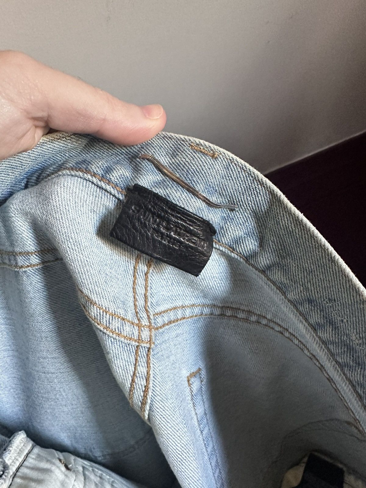 Saint Laurent Paris Japanese light wash logo stitched straight cropped jeans Size US 31 - 10 Thumbnail
