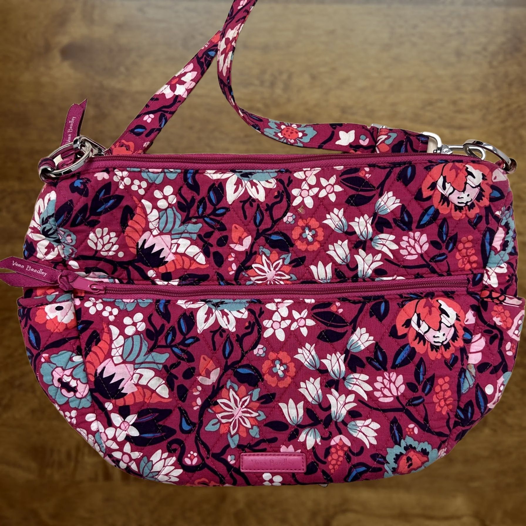 Vera Bradley Vera Bradley Crossbody Bag Womens Medium Pink Floral Quilted Cotton Zip Shoulder Size ONE SIZE - 1 Thumbnail