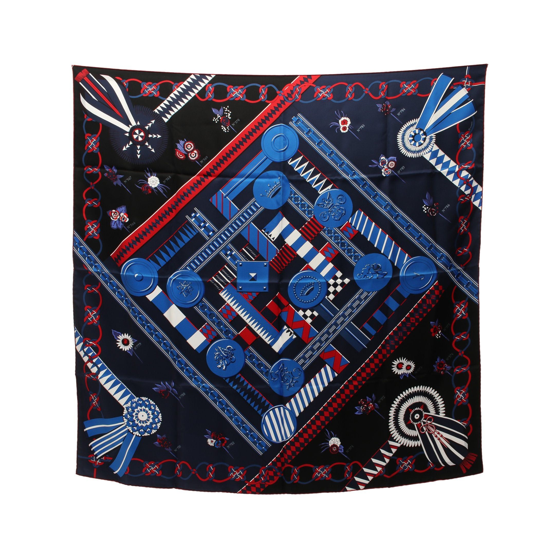 Hermes Hermes Carres 90 Flots Fleurs Et Frontaux Scarf Silk Blue Multicolor Size ONE SIZE - 1 Thumbnail