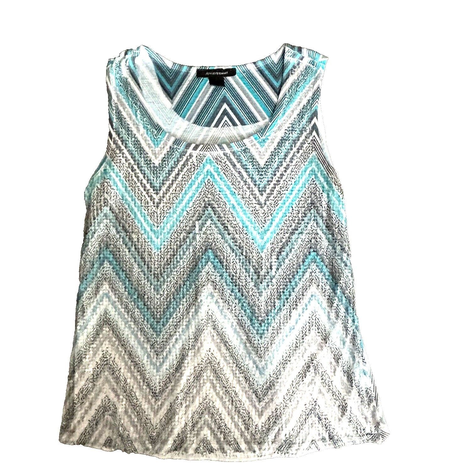 Laura Ashley ASHLEY STEWART White w/ Silver chiffon Round Neck Sleeveles Size XL / US 12-14 / IT 48-50 - 1 Thumbnail