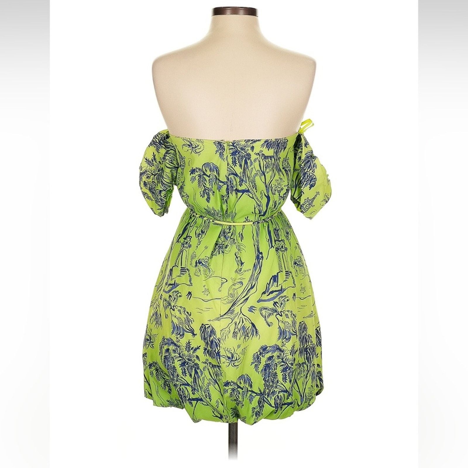 Staud Staud Ash Off-the-Shoulder Mini Dress - Size 0 - Green/Blue Size XS / US 0-2 / IT 36-38 - 4 Thumbnail