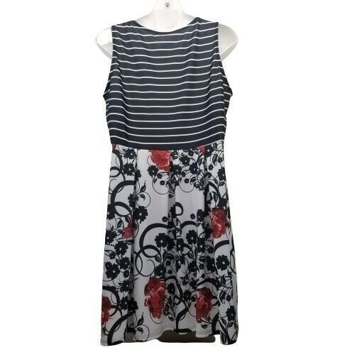 Vintage Lily Firmiana 2XL Floral Dress Black White Stripe Contrast Size XXL / US 16-18 / IT 52-54 - 2 Thumbnail