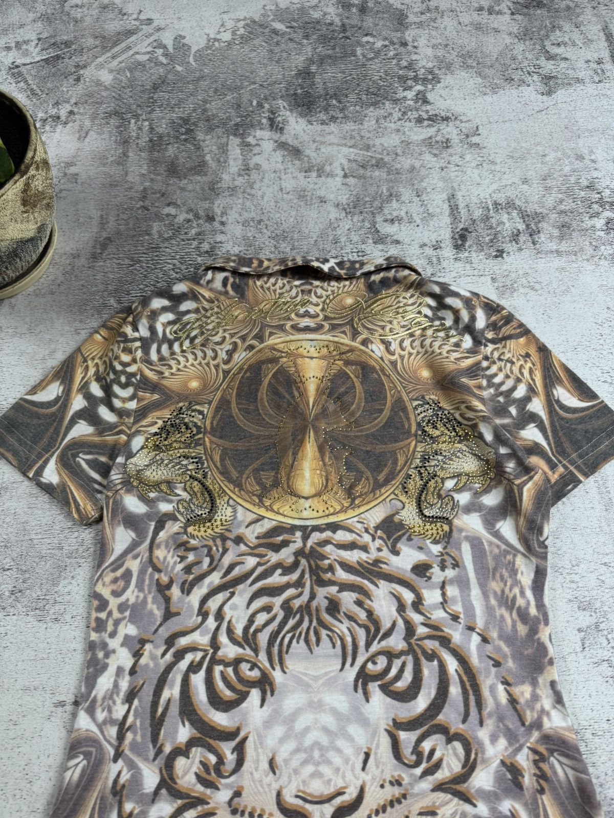 Christian Audigier Christian Audigier Embroidered Gold Tiger Leopard Y2K Jersey Women’s T Shirt Top Size S / US 4 / IT 40 - 18 Thumbnail