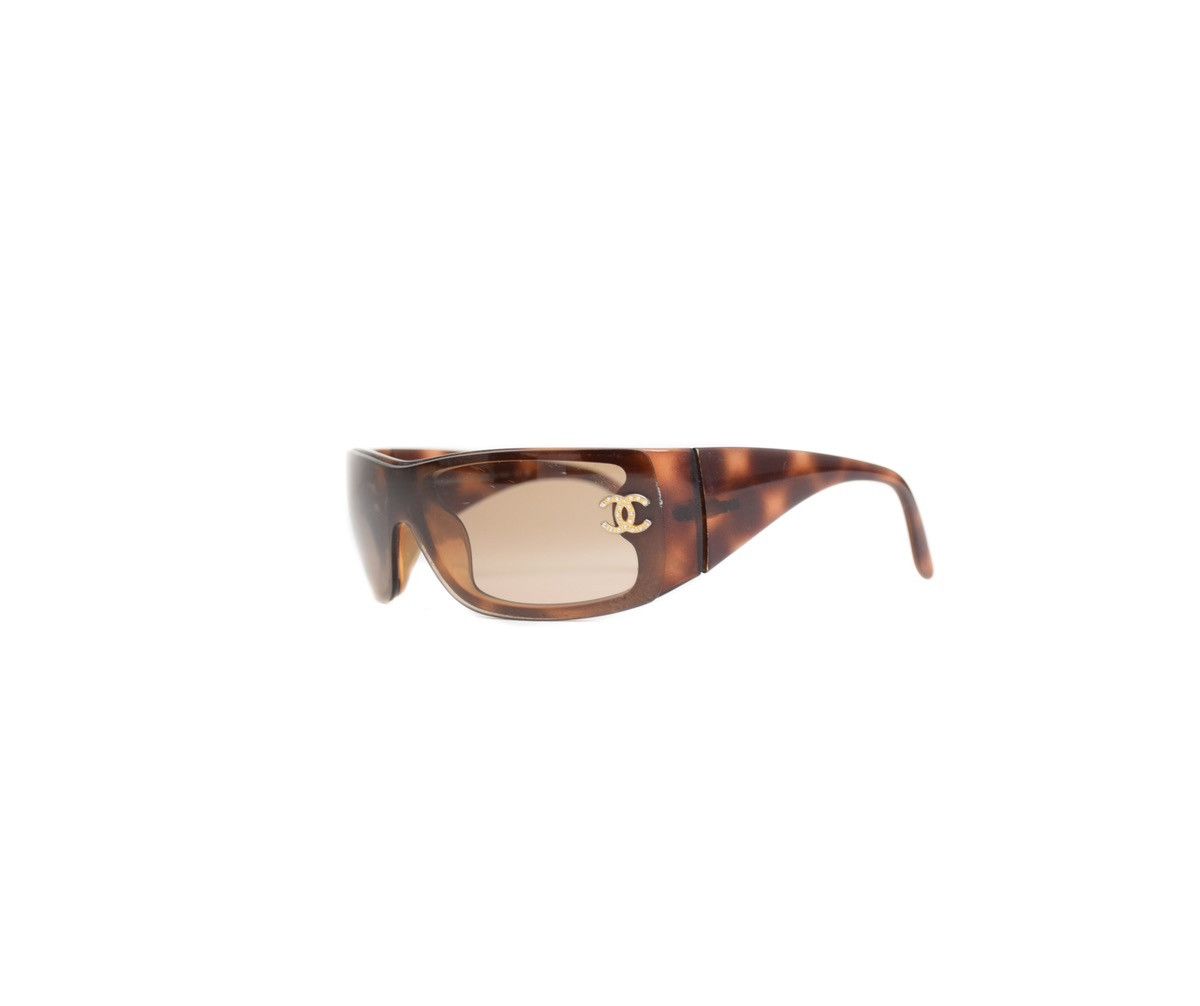 image of Chanel Brown Tortoise Glasses With Rhinestones Logo, Women's