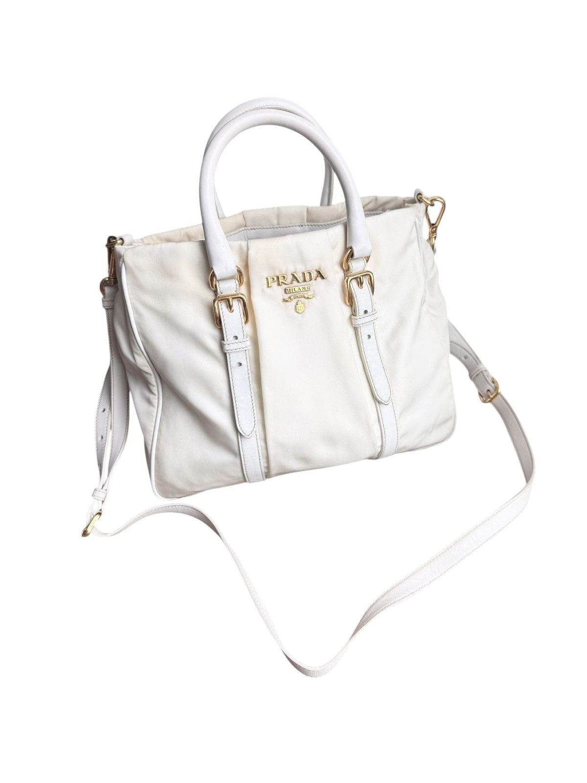Prada Milano Bianco Nylon Leather Crossbody Bag in White, Men's