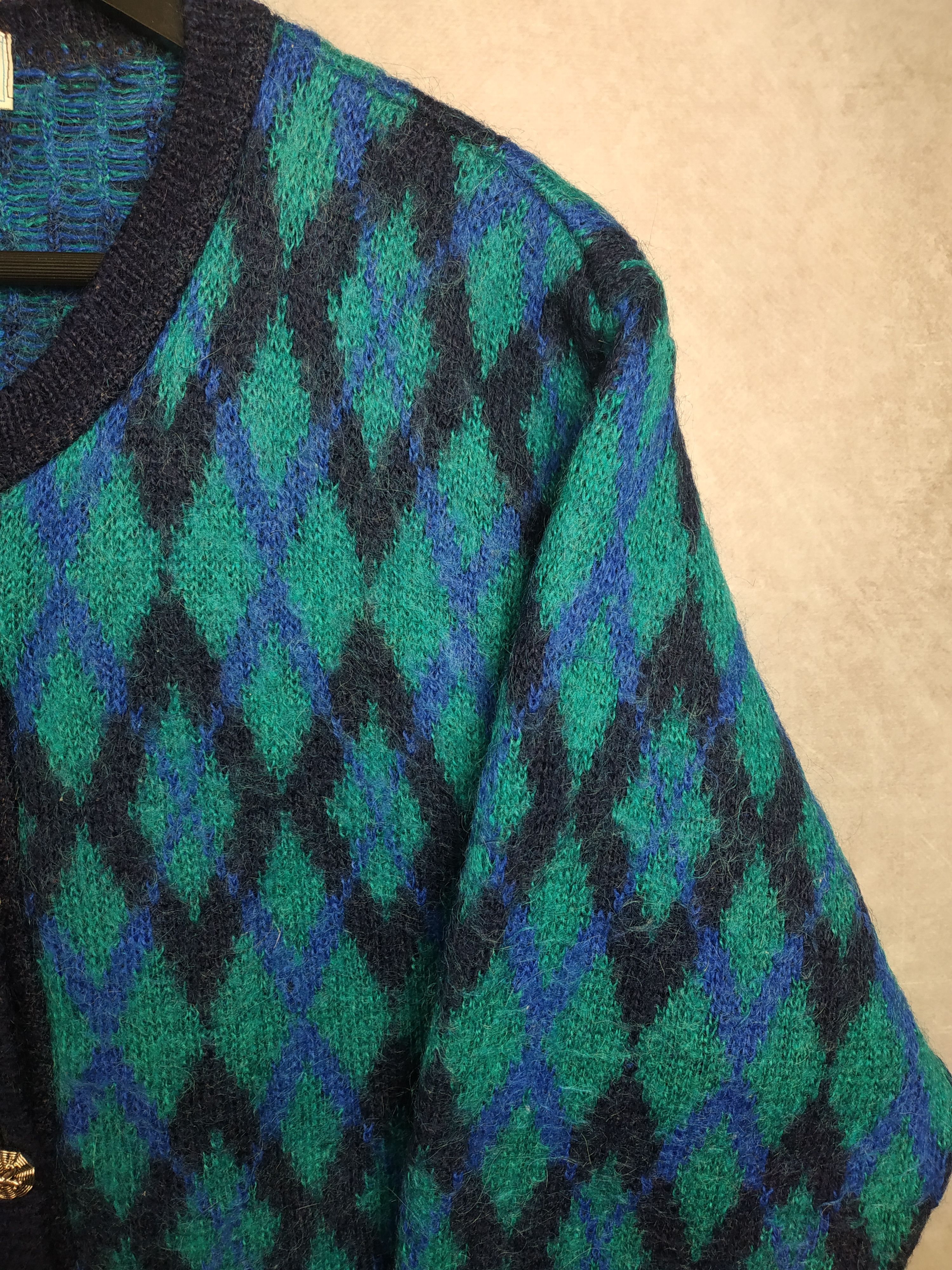 Dale Of Norway Edinburgh Vintage 80s Blue Mohair Argyle Cardigan Size L / US 10 / IT 46 - 7 Thumbnail