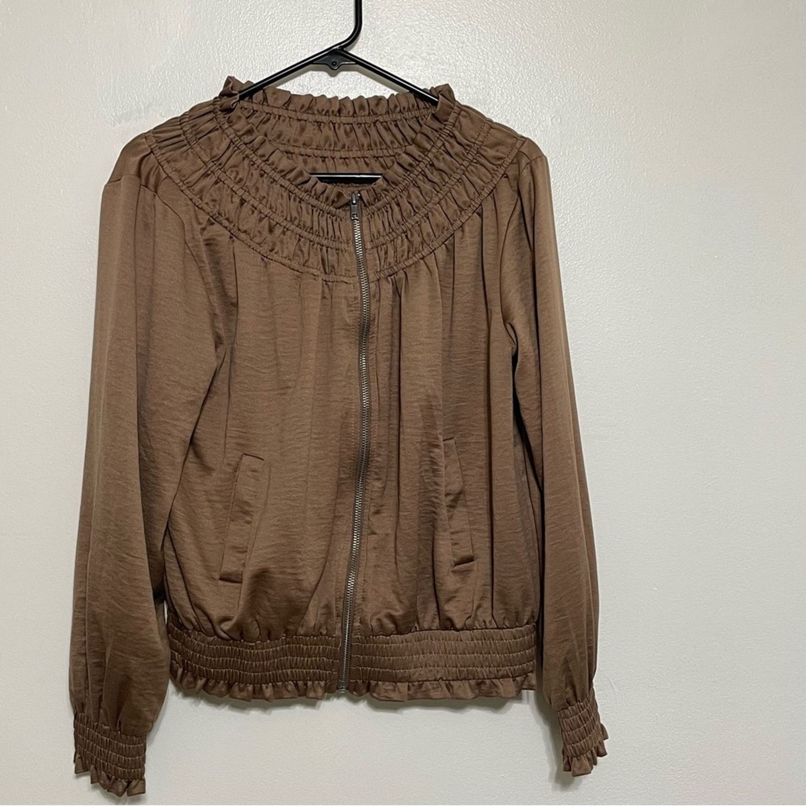 Other OLIVIA GREY Taupe Brown Gathered Bomber Jacket Size Small Size S / US 4 / IT 40 - 1 Thumbnail