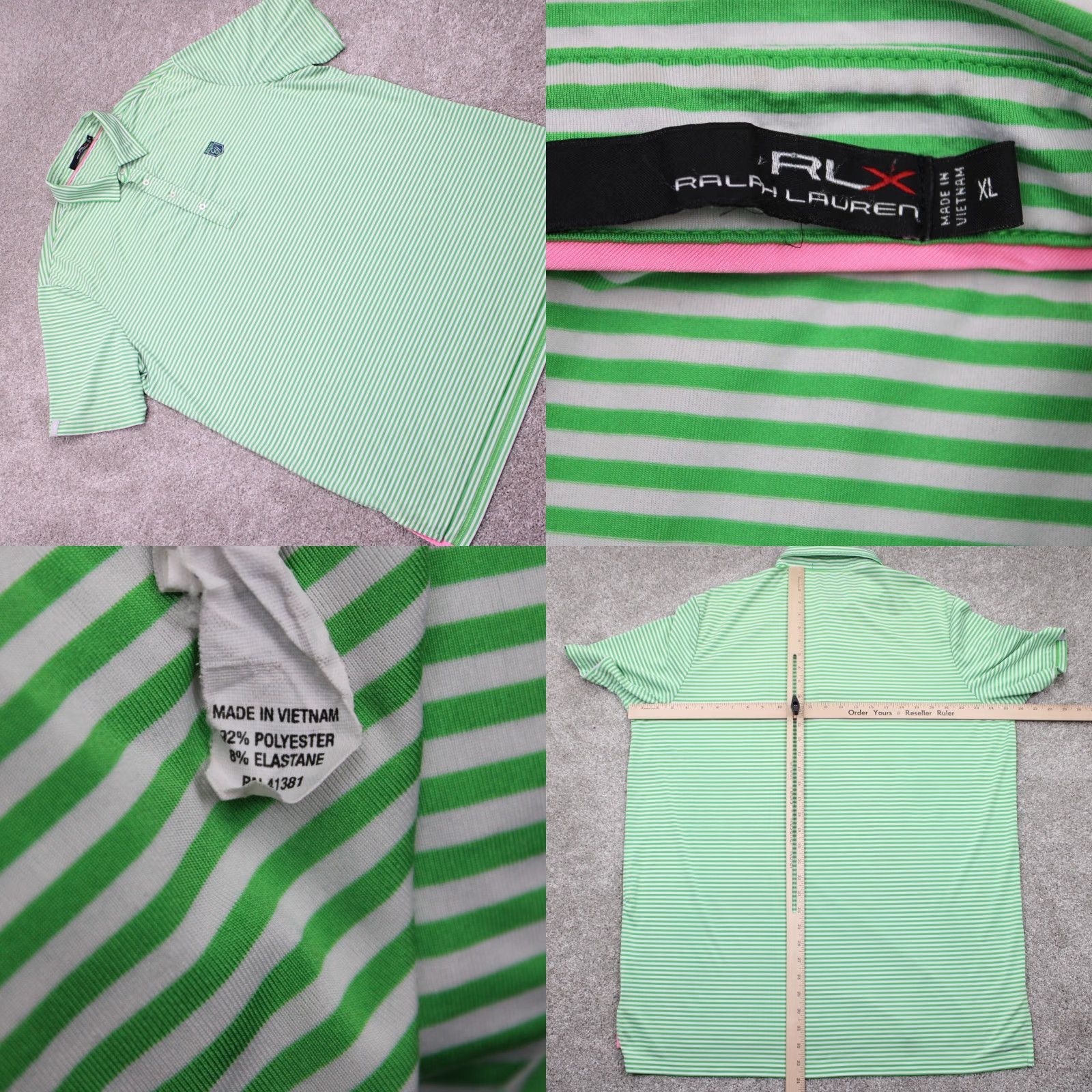 RLX Ralph Lauren RLX Ralph Lauren Polo Shirt Mens XL Green/White Polyester Blend Short Sleeve Pullover Polo Golf Activewear Size US XL / EU 56 / 4 - 8 Thumbnail