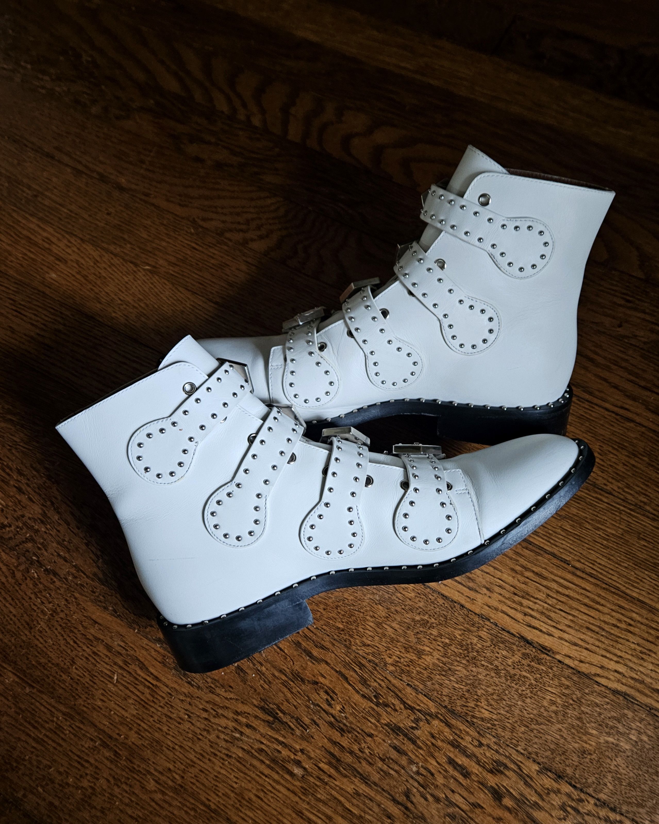 Givenchy Givenchy Silver Studded White Leather Buckle Boots Size US 7 / EU 40 - 4 Thumbnail