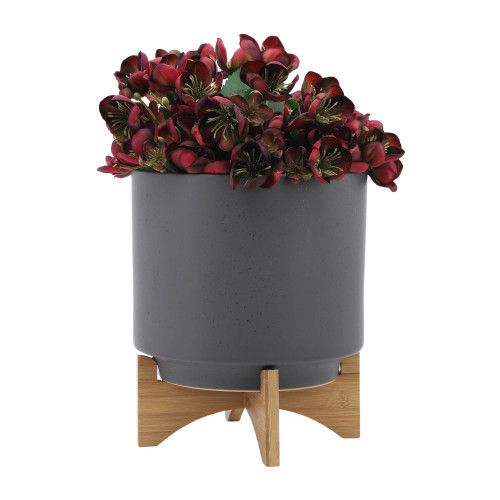 Designer × Homemade S/2 8/10" PLANTER W/ WOOD STAND, MATTE GRAY Size US L / EU 52-54 / 3 - 4 Thumbnail