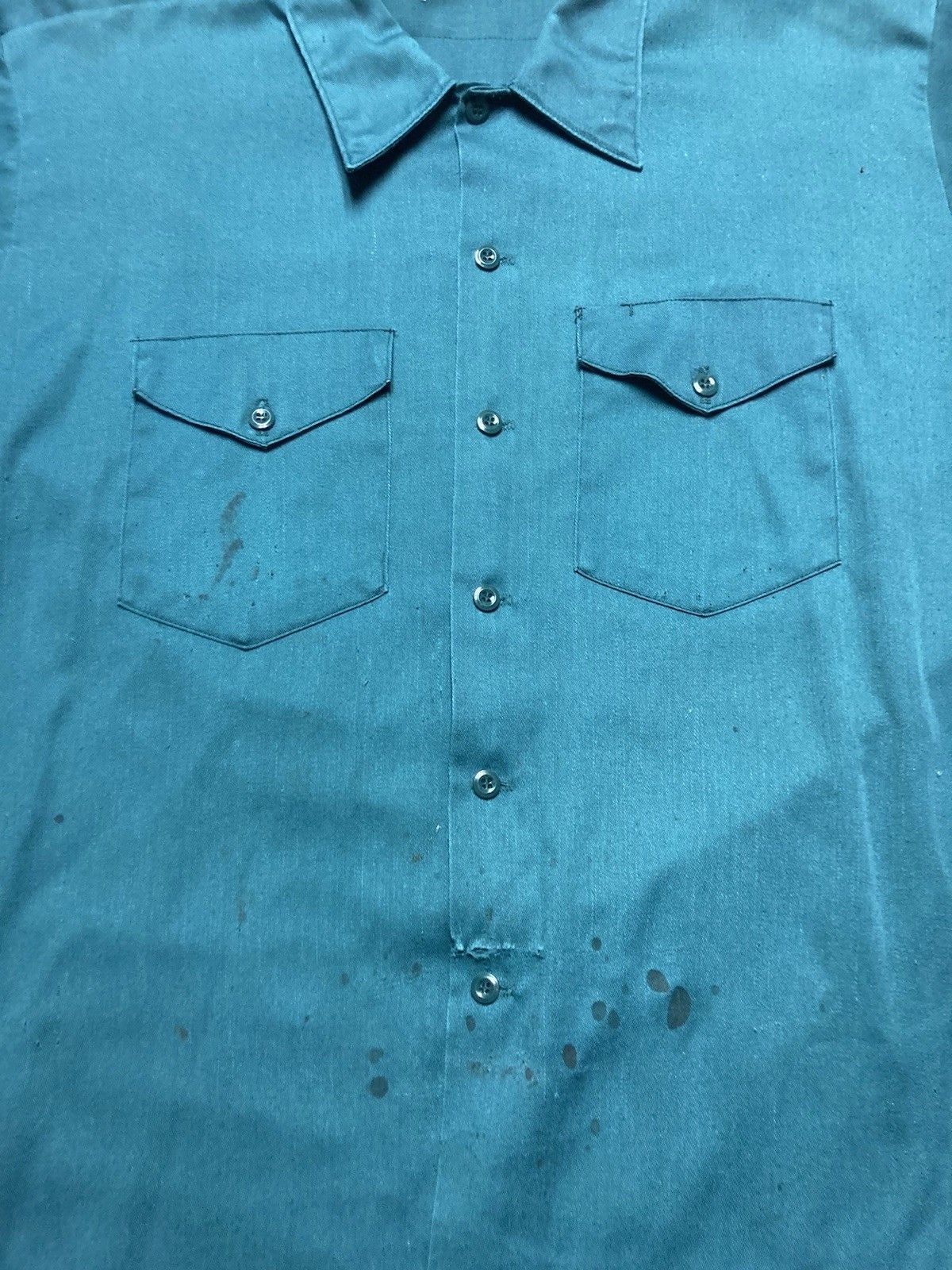 Vintage 70s sleeve work shirt chino twill workwear distressed XL Size US XL / EU 56 / 4 - 5 Thumbnail