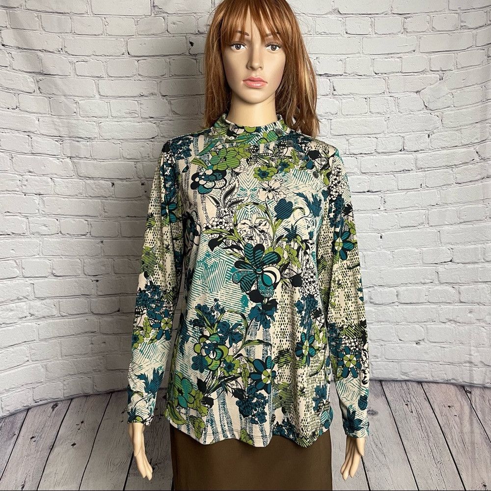 Other New Susan Graver Mallard Printed Liquid Knit Mock-Neck Top Size S / US 4 / IT 40 - 2 Thumbnail