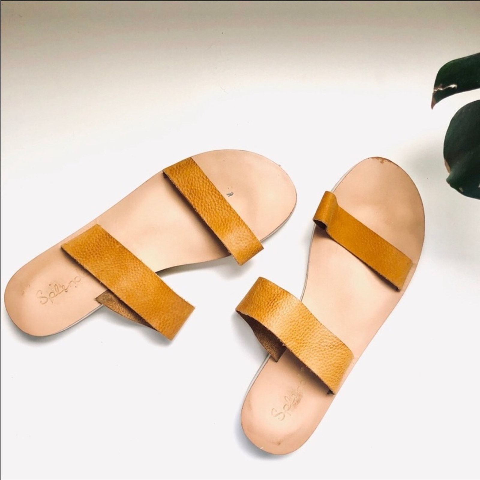 Anthropologie SPLENDID Anthro Brown Leather Slide Slip On Flat Sandal Size US 10 / IT 40 - 1 Thumbnail
