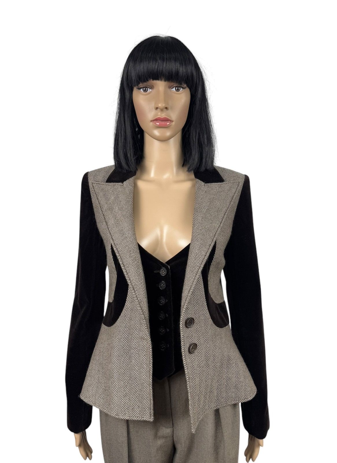 Valentino Valentino Wool Herringbone & Velour Jacket Simulated Vest Size M / US 6-8 / IT 42-44 - 1 Thumbnail