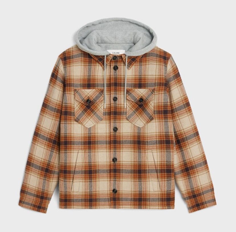 Celine CELINE Hooded Overshirt in Checked Wool Size US S / EU 44-46 / 1 - 1 Thumbnail
