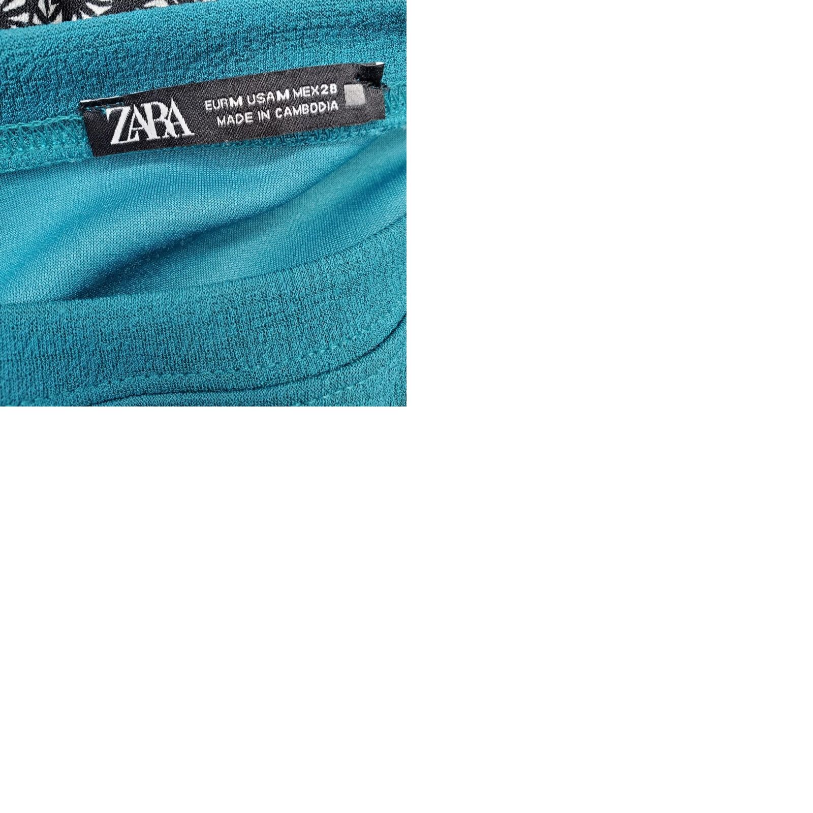 Zara Zara Womens Teal Solid Sheath Dress Size M Puff Sleeve Round Neck Pullover Midi Casual Size M / US 6-8 / IT 42-44 - 9 Thumbnail
