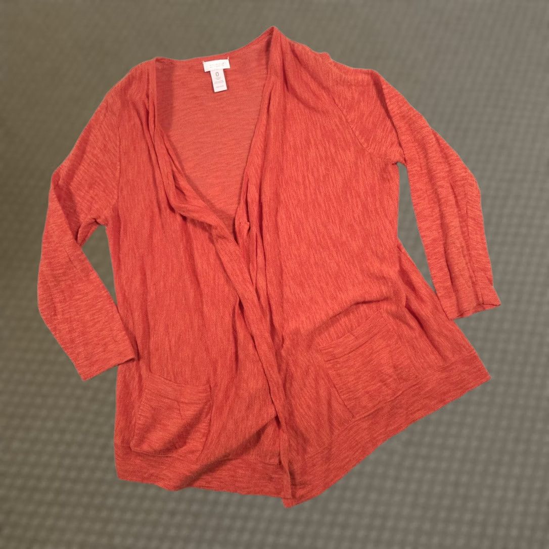 Vintage Chico's Cardigan Womens 0 Orange Cotton Viscose Knit Open Front Pockets Sweater Cardigan Knit Lightweight Casual Workwear Size XS / US 0-2 / IT 36-38 - 1 Thumbnail