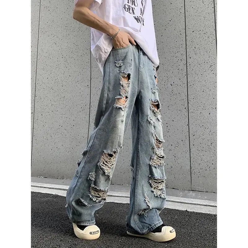 Japanese Brand Retro hip-hop wide leg ripped jeans Size US 32 / EU 48 - 4 Thumbnail