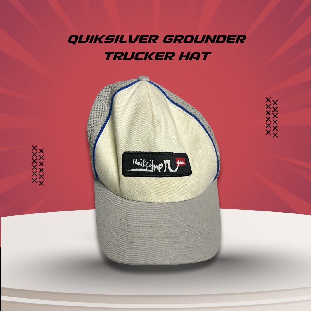 Quiksilver Quiksilver Grounder Trucker Hat Flexfit Beige/Gray Mesh Size ONE SIZE - 1 Thumbnail