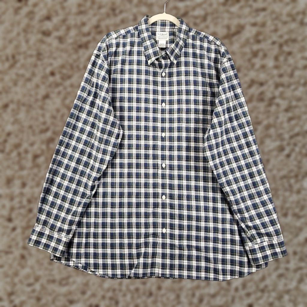 Vintage L.L. Bean Button-Up Mens Shirt XXL 2XL Blue White Green Plaid Traditional Fit Up Button Closure Collar Collar-Down Size US XXL / EU 58 / 5 - 1 Thumbnail