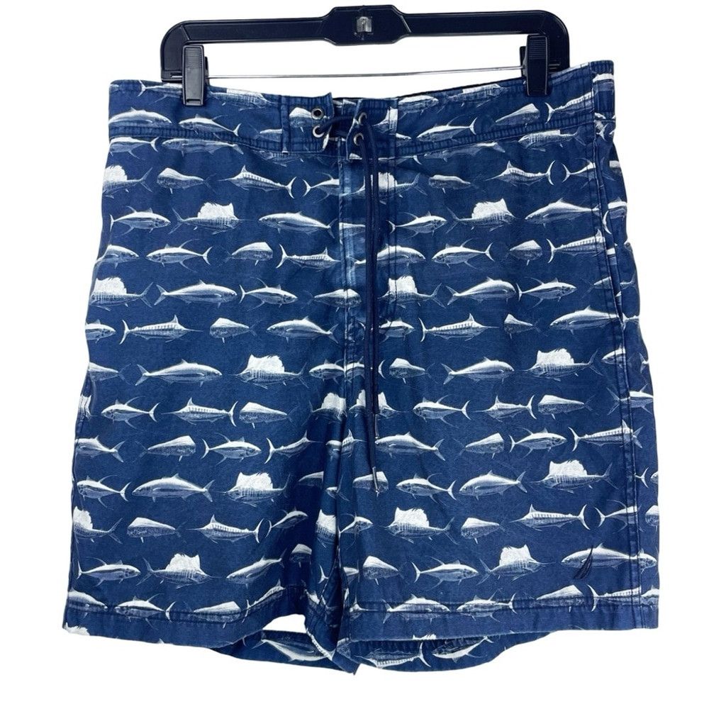 Nautica NAUTICA Men's Navy Swim Trunks with Deepwater Fish Print M Size US 32 / EU 48 - 1 Thumbnail