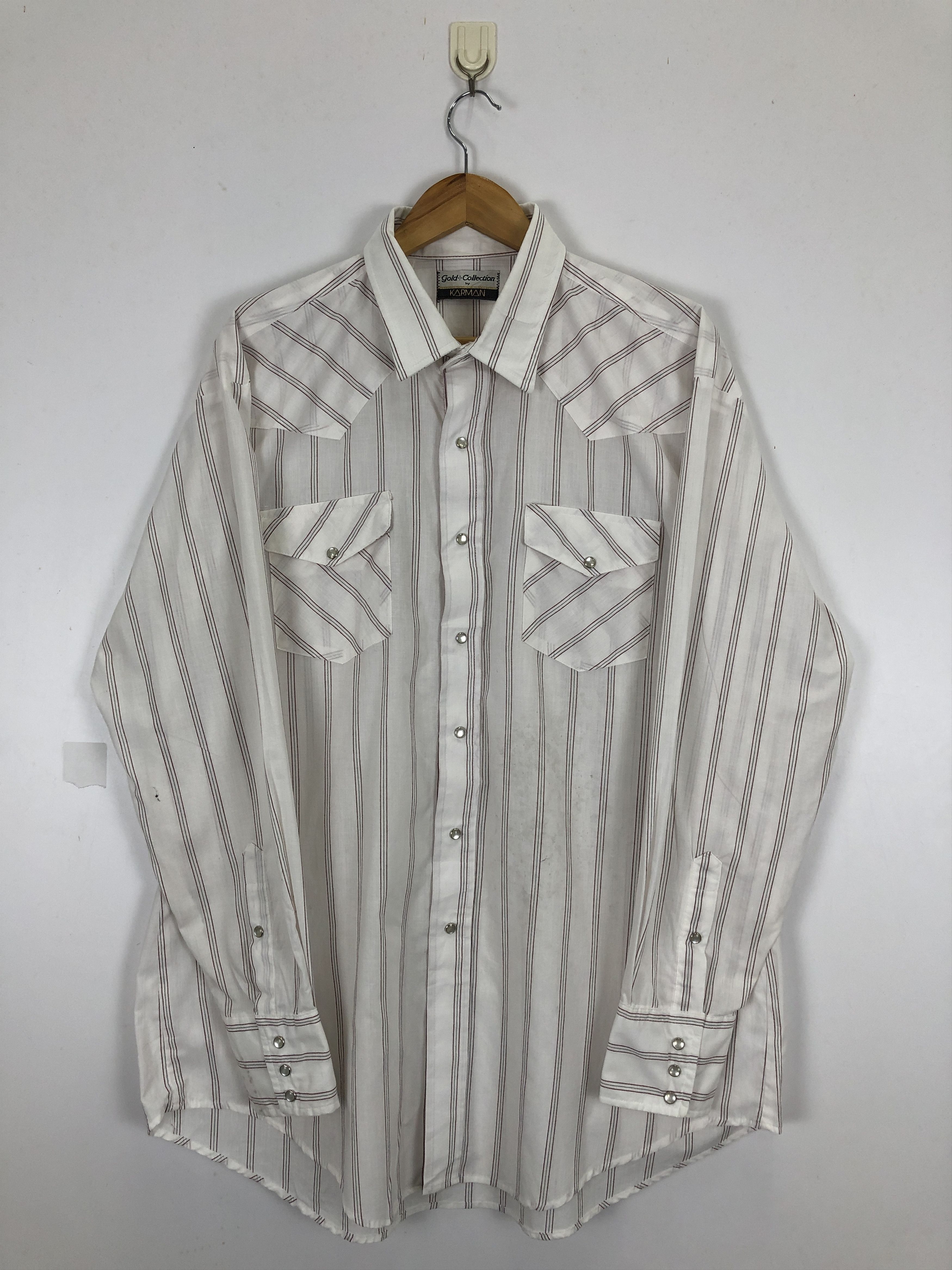 Japanese Brand × Vintage Vintage 70s Karmen Double Pocket Stripe Western Shirt TA0484 Size US XL / EU 56 / 4 - 1 Thumbnail
