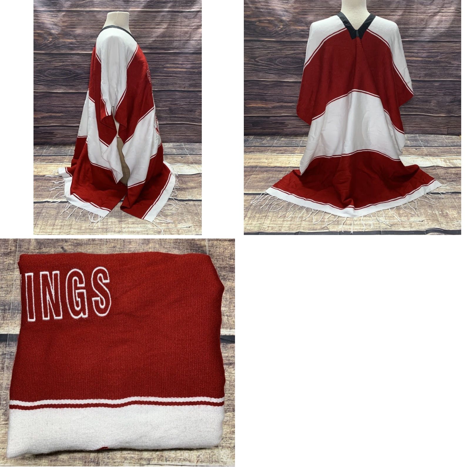 Vintage Detroit Red Wings NHL Pullover Poncho Blanket Woven Embroidered One Size Unisex Adults Carded Red Knit Blanket Pullover Winter Spring Fall Mens Womens Size ONE SIZE - 8 Thumbnail