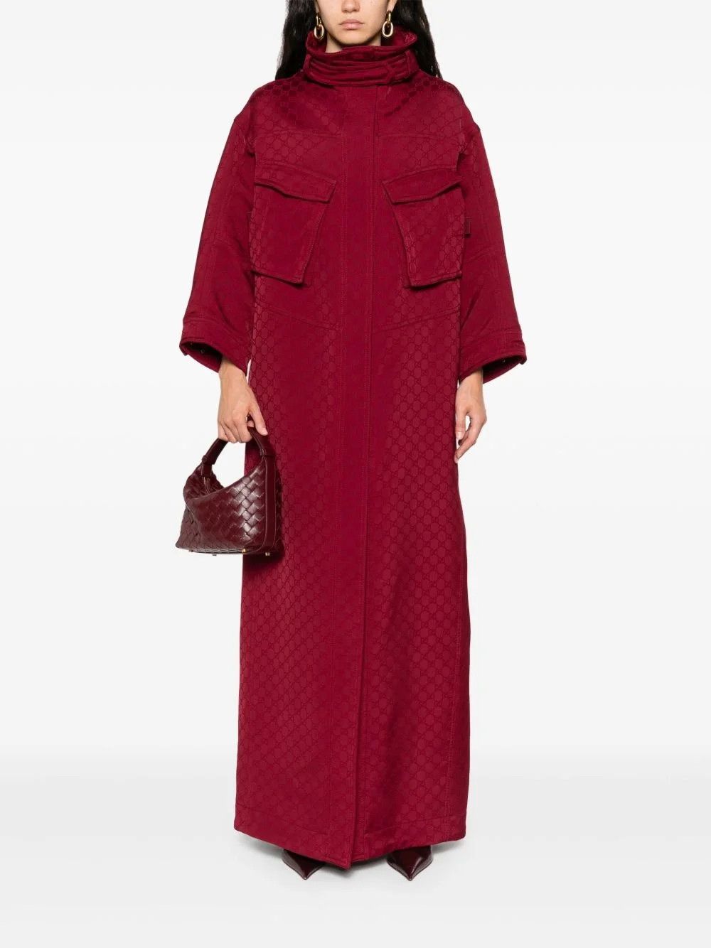 Gucci o1B3y1r0526 GG Fabric Jacquard Coat in Bordeaux Red Size M / US 6-8 / IT 42-44 - 2 Thumbnail