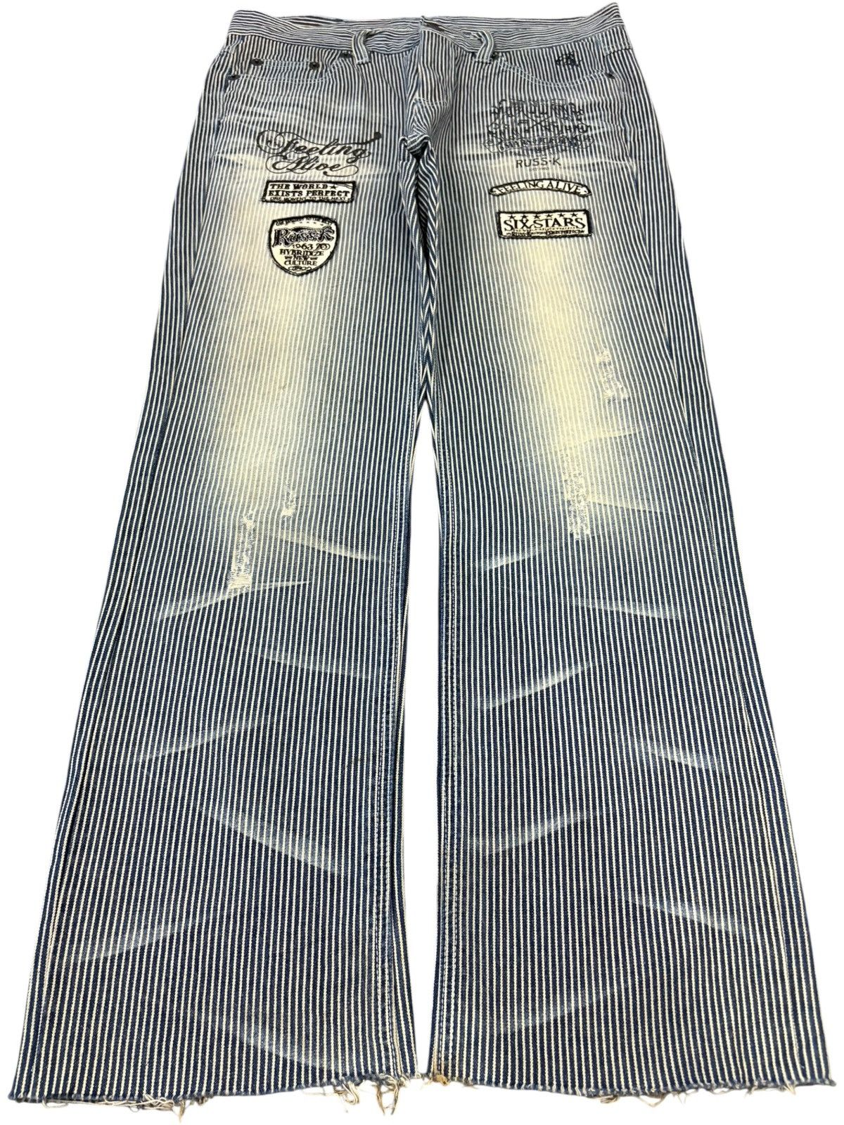 Yoshiyuki Konishi Vintage Japanese Brand Hickory Patched Bootcut Jeans Size US 34 / EU 50 - 1 Thumbnail